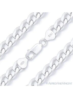 8mm Cuban / Curb Link Italian Chain Necklace in Solid .925 Sterling Silver 28"